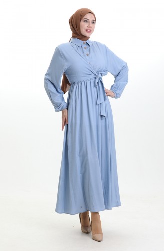 Dubbelrijige Jurk Met Knoopjes En Riem 0199-04 Babyblauw 0199-04