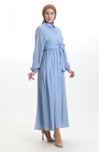 Dubbelrijige Jurk Met Knoopjes En Riem 0199-04 Babyblauw 0199-04
