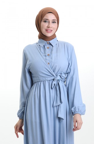 Dubbelrijige Jurk Met Knoopjes En Riem 0199-04 Babyblauw 0199-04