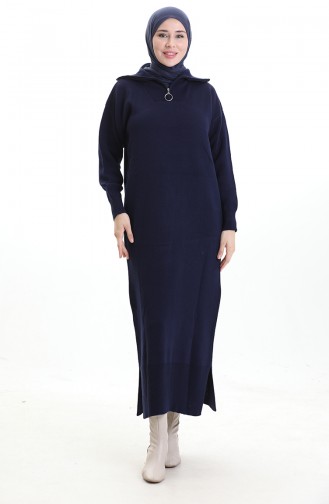 Knitted Turtleneck Dress 0511-08 Navy Blue 0511-08