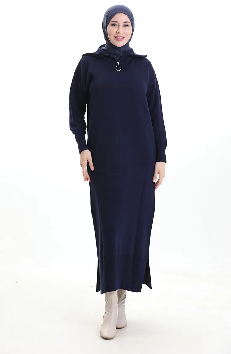 Triko Balıkçı Yaka Elbise 0511-08 Lacivert