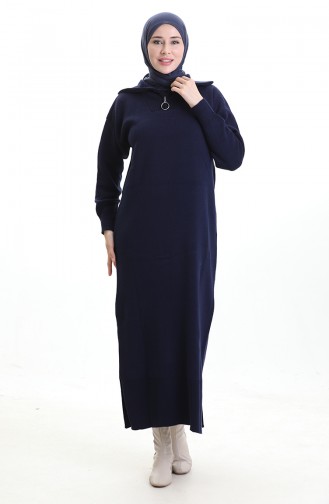 Knitted Turtleneck Dress 0511-08 Navy Blue 0511-08