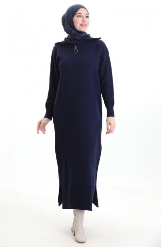 Knitted Turtleneck Dress 0511-08 Navy Blue 0511-08