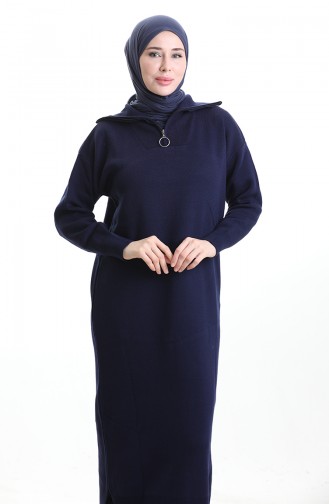Knitted Turtleneck Dress 0511-08 Navy Blue 0511-08