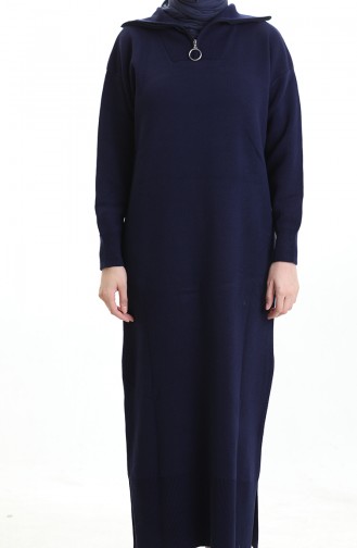 Knitted Turtleneck Dress 0511-08 Navy Blue 0511-08