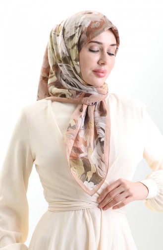 Karaca Floral Patterned Natural Fiber Scarf 82017-01 Salmon Green 82017-01