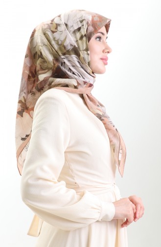 Karaca Floral Patterned Natural Fiber Scarf 82017-01 Salmon Green 82017-01