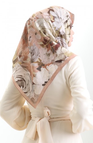 Karaca Floral Patterned Natural Fiber Scarf 82017-01 Salmon Green 82017-01