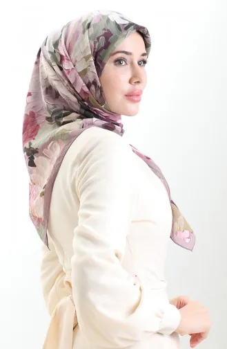 Karaca Çiçek Desenli Doğal Elyaf Eşarp 82017-02 Pudra Yeşil