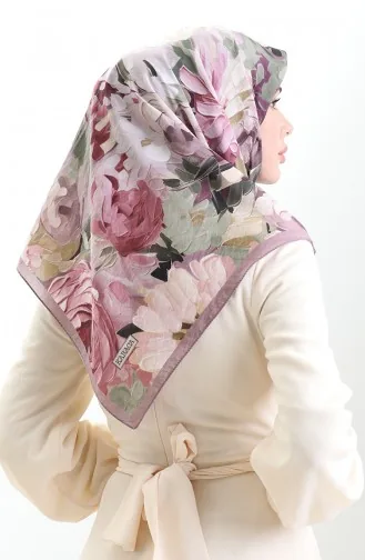 Karaca Çiçek Desenli Doğal Elyaf Eşarp 82017-02 Pudra Yeşil