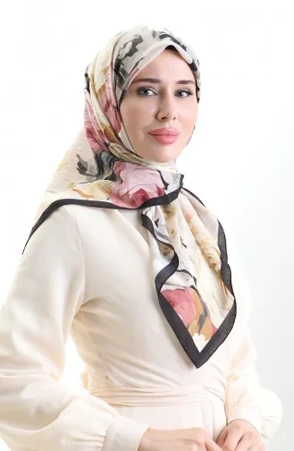 Karaca Çiçek Desenli Doğal Elyaf Eşarp 82017-04 Siyah Gold