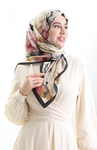 Karaca Çiçek Desenli Doğal Elyaf Eşarp 82017-04 Siyah Gold