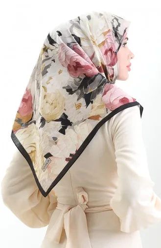 Karaca Çiçek Desenli Doğal Elyaf Eşarp 82017-04 Siyah Gold