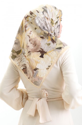 Écharpe En Fibre Naturelle à Motifs Floraux Karaca 82017-06 Or Vert 82017-06