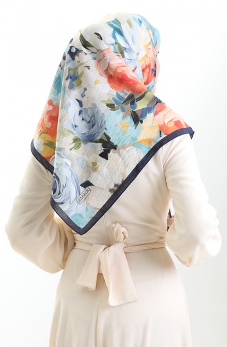 Écharpe En Fibres Naturelles à Motifs Floraux Karaca 82017-07 Bleu Marine Indigo 82017-07