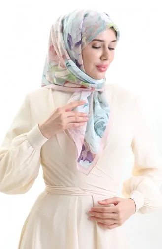 Karaca Blumenmuster Naturfaser Schal 82017-08 Helles Puder Babyblau 82017-08