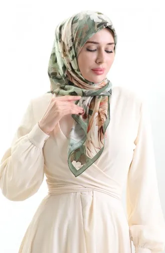 Karaca Sjaal Van Natuurlijke Vezels Met Bloemenmotief 82017-10 Groenbruin 82017-10