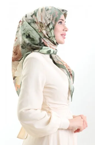 Karaca Sjaal Van Natuurlijke Vezels Met Bloemenmotief 82017-10 Groenbruin 82017-10