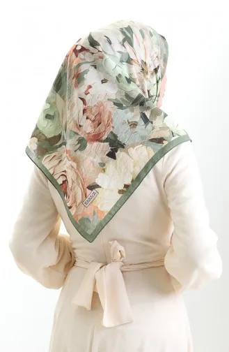 Karaca Sjaal Van Natuurlijke Vezels Met Bloemenmotief 82017-10 Groenbruin 82017-10