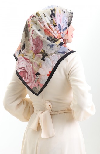 Écharpe En Fibres Naturelles à Motifs Floraux Karaca 82017-12 Noir Vieux Rose 82017-12