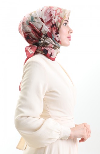 Karaca Floral Patterned Natural Fiber Scarf 82017-14 Claret Green 82017-14