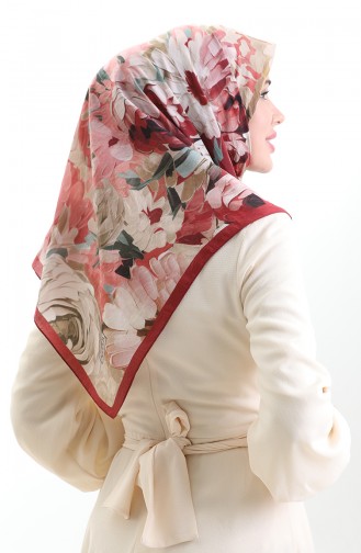 Karaca Floral Patterned Natural Fiber Scarf 82017-14 Claret Green 82017-14