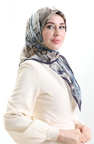 Karaca Çiçek Desenli Doğal Elyaf Eşarp 82017-15 Lacivert Vizon