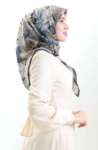 Karaca Çiçek Desenli Doğal Elyaf Eşarp 82017-15 Lacivert Vizon