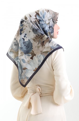 Écharpe En Fibre Naturelle à Motifs Floraux Karaca 82017-15 Vison Bleu Marine 82017-15