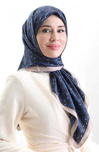 Karaca Geometric Patterned Rayon Scarf 82020-01 Navy Blue Mink 82020-01