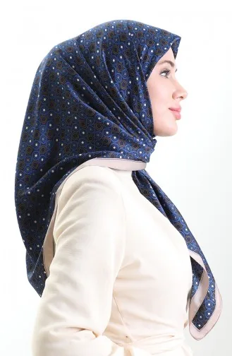 Karaca Geometric Patterned Rayon Scarf 82020-01 Navy Blue Mink 82020-01
