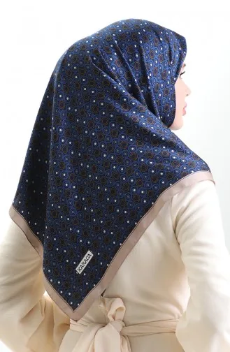 Karaca Geometric Patterned Rayon Scarf 82020-01 Navy Blue Mink 82020-01