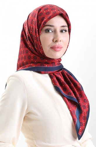 وشاح كاراكا من الرايون بنقشة هندسية 82020-03 أزرق داكن عنابي 82020-03