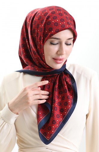 وشاح كاراكا من الرايون بنقشة هندسية 82020-03 أزرق داكن عنابي 82020-03