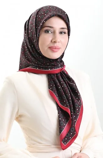 Karaca Geometric Patterned Rayon Scarf 82020-04 Black Burgundy 82020-04