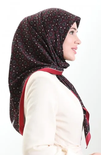 Karaca Geometric Patterned Rayon Scarf 82020-04 Black Burgundy 82020-04
