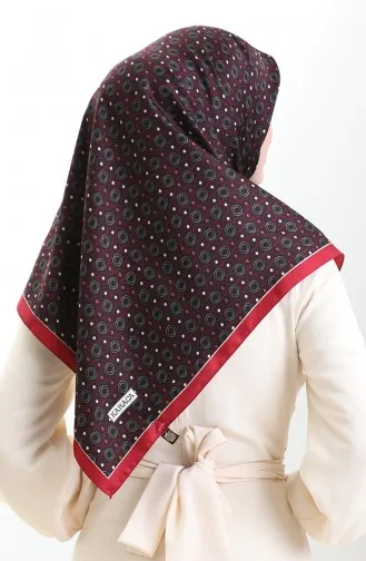 Karaca Geometric Patterned Rayon Scarf 82020-04 Black Burgundy 82020-04