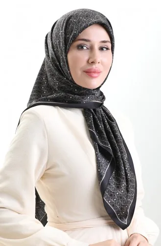 Karaca Geometric Patterned Rayon Scarf 82020-06 Black Cream 82020-06