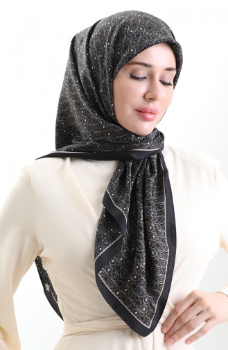 Karaca Geometrisch Gemusterter Viskoseschal 82020-06 Schwarz Creme 82020-06