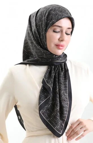 Karaca Geometric Patterned Rayon Scarf 82020-06 Black Cream 82020-06