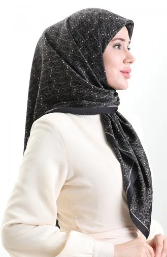 Karaca Geometric Patterned Rayon Scarf 82020-06 Black Cream 82020-06