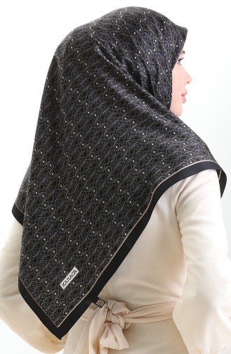 Karaca Geometrisch Gemusterter Viskoseschal 82020-06 Schwarz Creme 82020-06