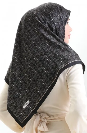Karaca Geometric Patterned Rayon Scarf 82020-06 Black Cream 82020-06