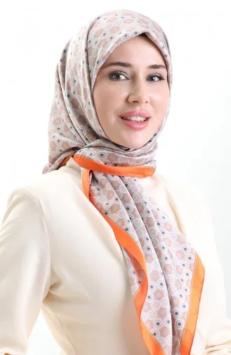 Karaca Geometric Patterned Rayon Scarf 82020-08 Orange Gray 82020-08