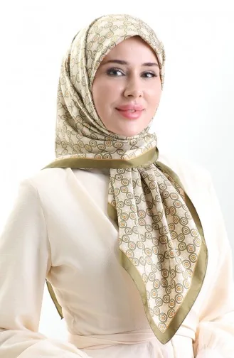 Karaca Geometric Patterned Rayon Scarf 82020-10 Green Cream 82020-10