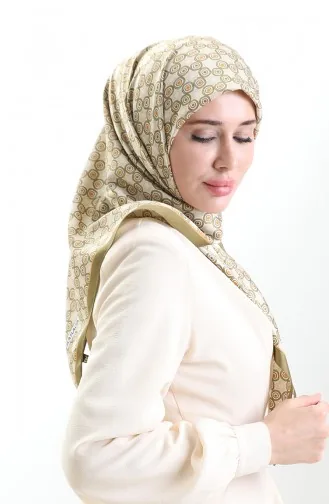 Karaca Geometric Patterned Rayon Scarf 82020-10 Green Cream 82020-10