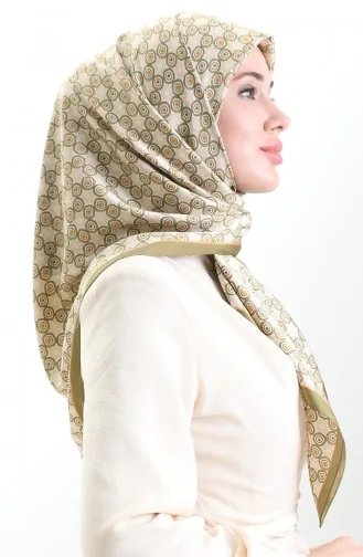 Karaca Geometric Patterned Rayon Scarf 82020-10 Green Cream 82020-10