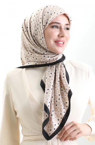 Karaca Geometric Patterned Rayon Scarf 82020-11 Black Mink 82020-11