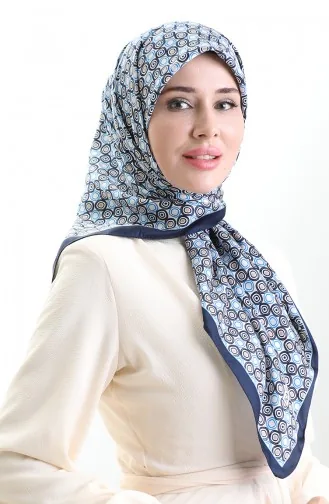 Karaca Geometrisch Gestreepte Rayonsjaal 82020-12 Marineblauw Indigo 82020-12