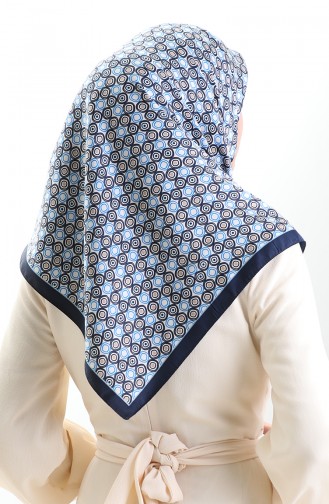 Karaca Geometrisch Gemusterter Viskoseschal 82020-12 Marineblau Indigo 82020-12